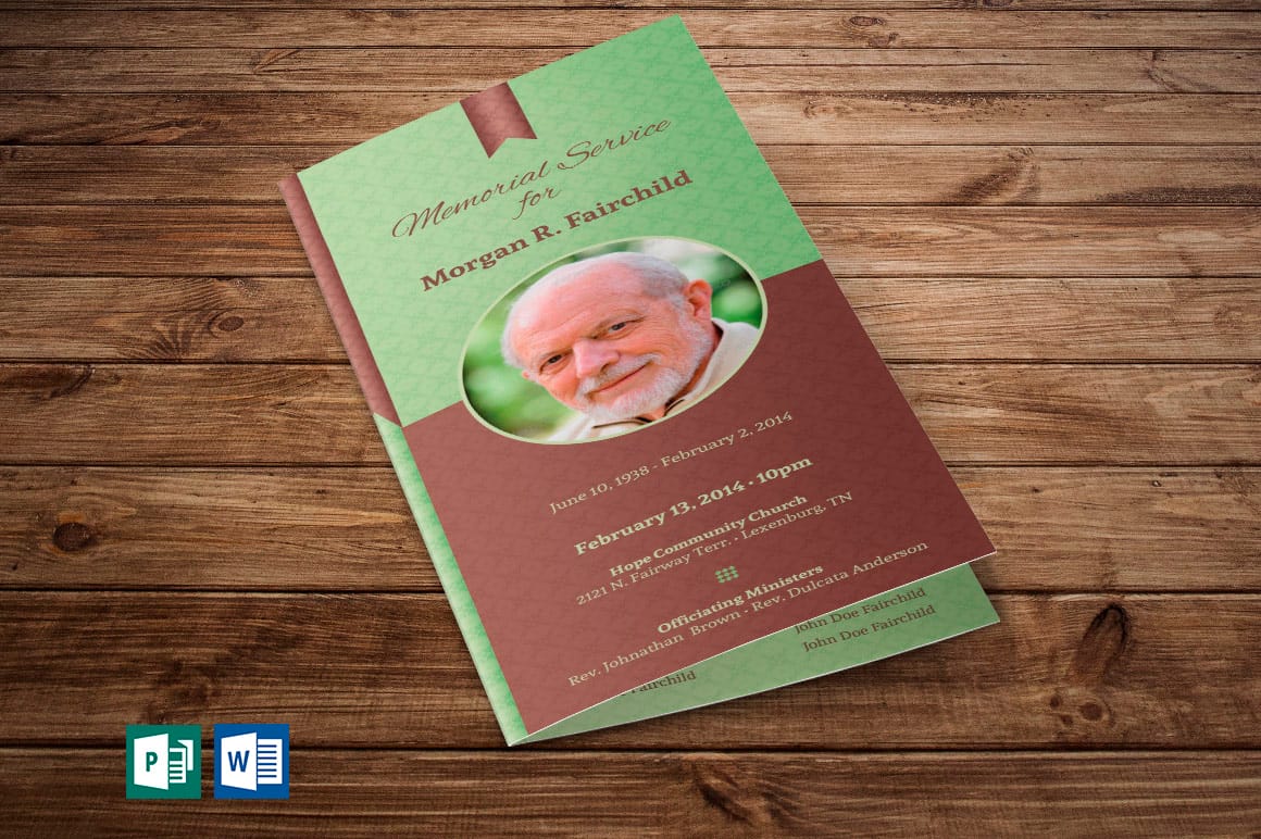 Green Brown Bi-fold Funeral Program