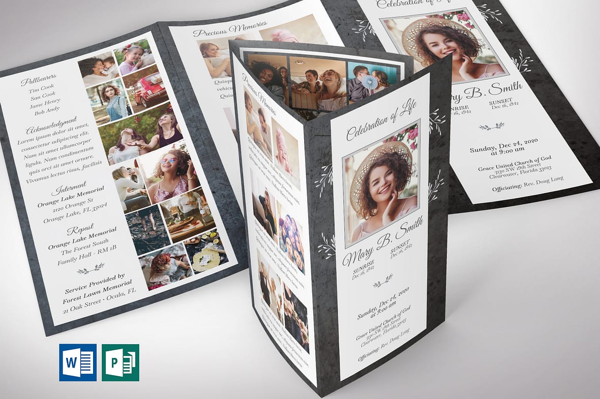 Graystone Legal Trifold Funeral Program Word Publisher Templat