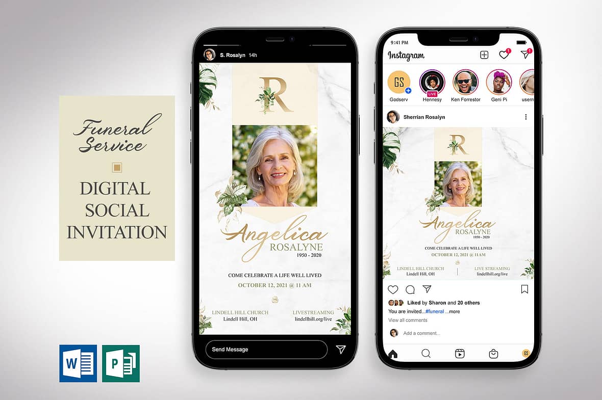 Tropica Funeral Digital Invitation Word Publisher Template