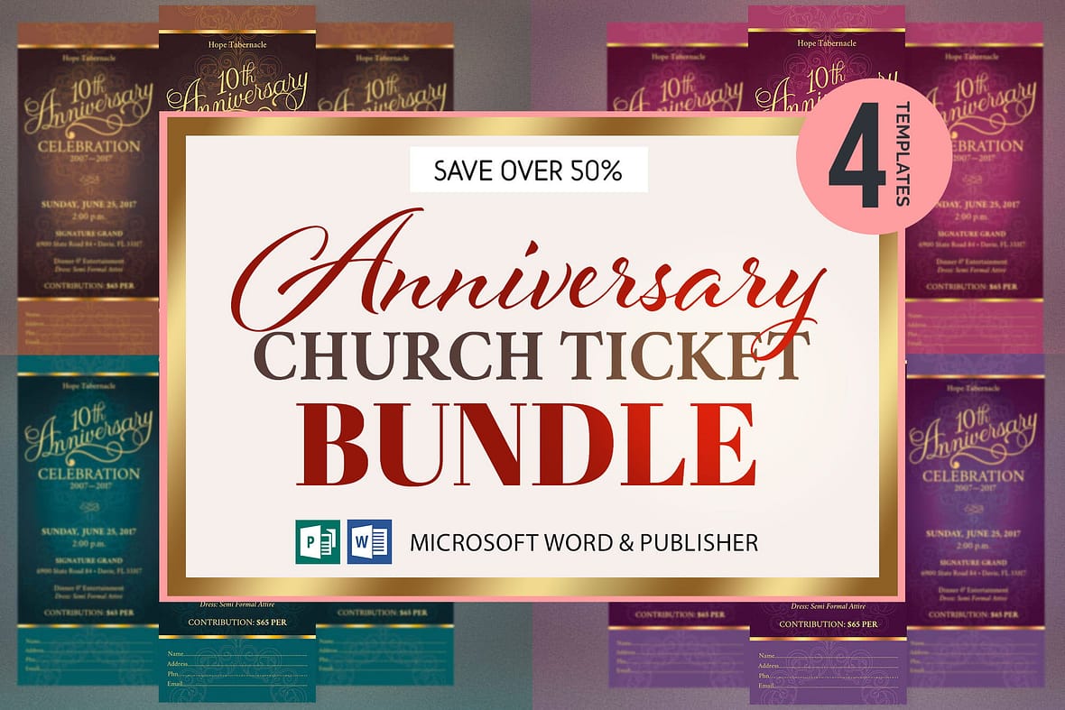 Church Anniversary Ticket Template Bundle