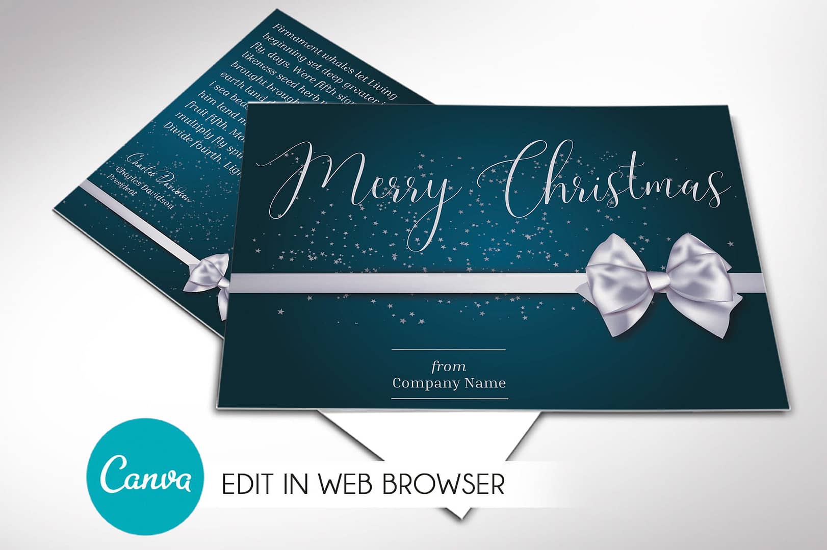 Blue Merry Christmas Postcard Canva Template