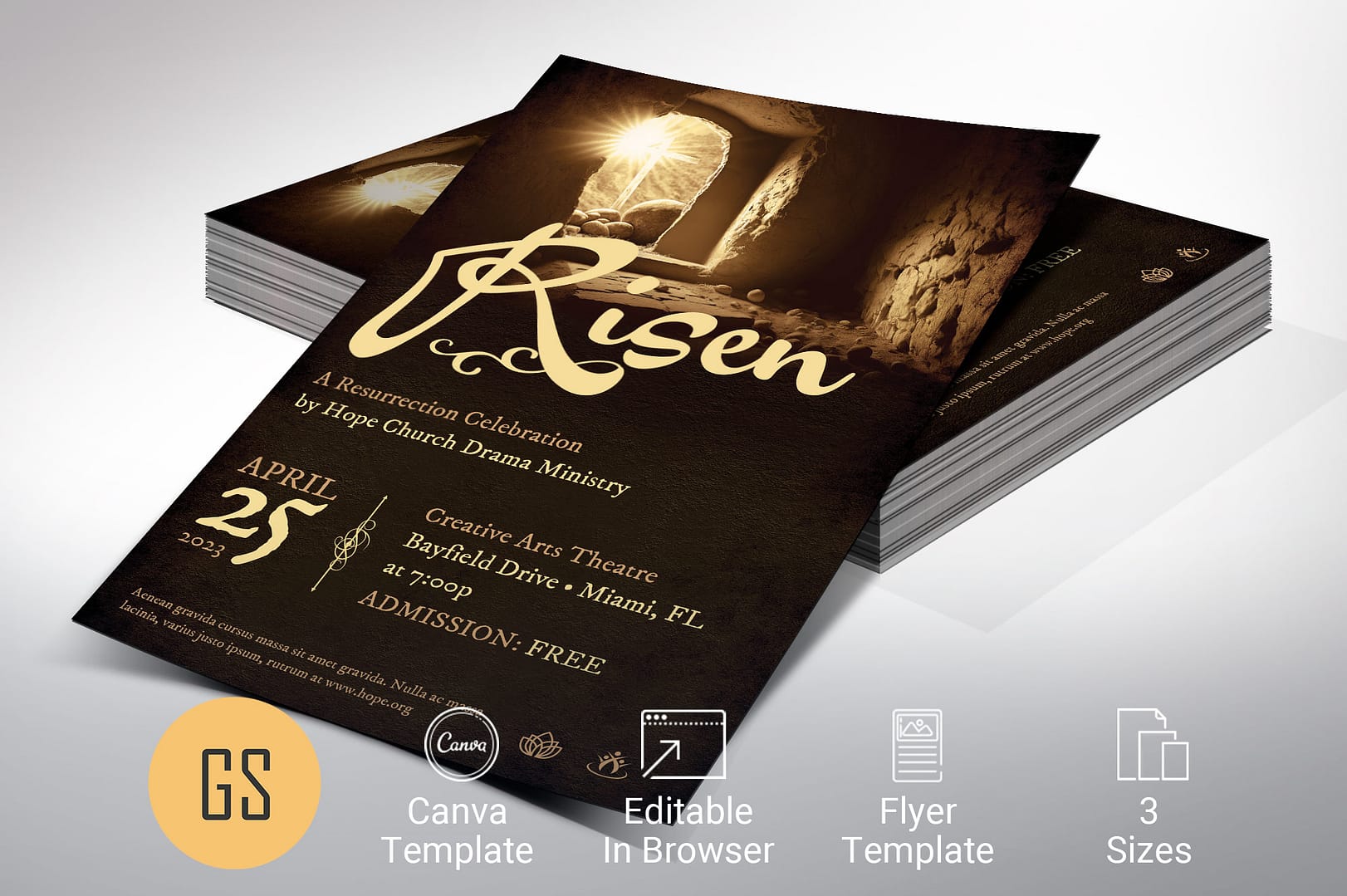 Risen Easter Flyer Template for Canva