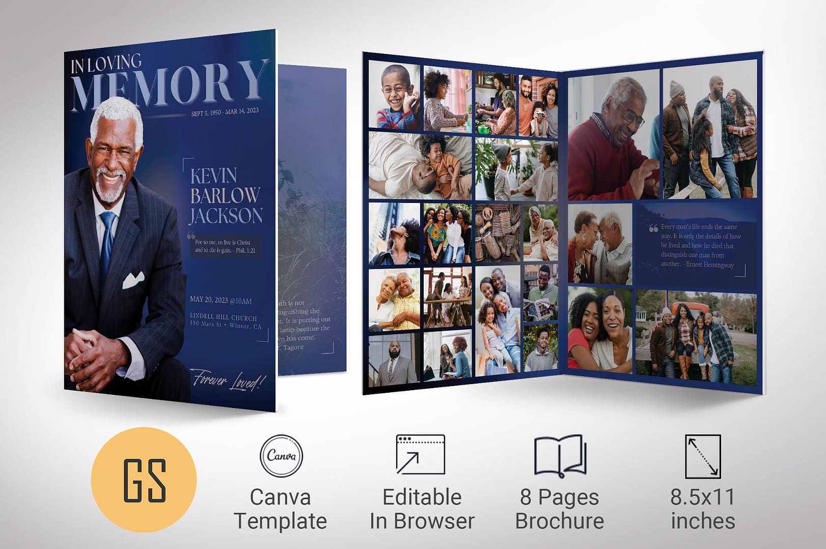 Blue Twilight Tabloid Funeral Program Template