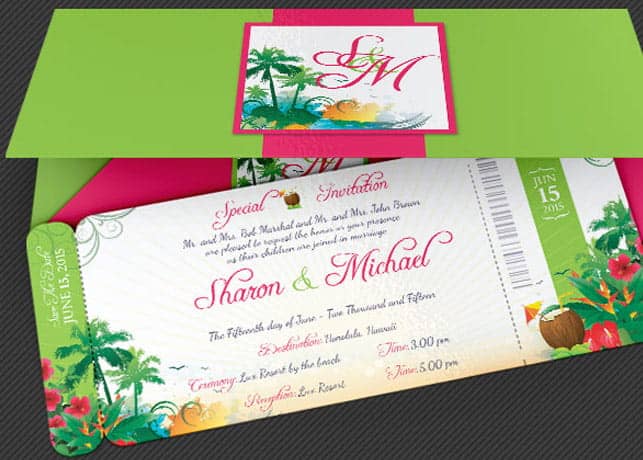Wedding Hawaiian Boarding Pass Invitation Template