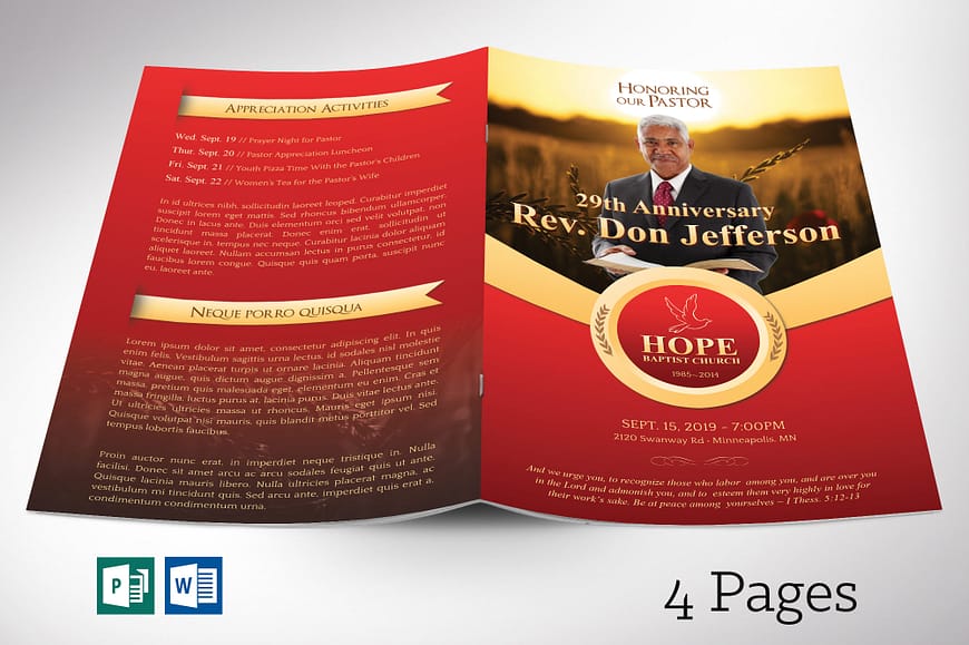 Pastor Anniversary Program 4pgs
