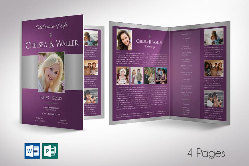 Lavender Regal Tabloid Funeral Program Word Publisher Template