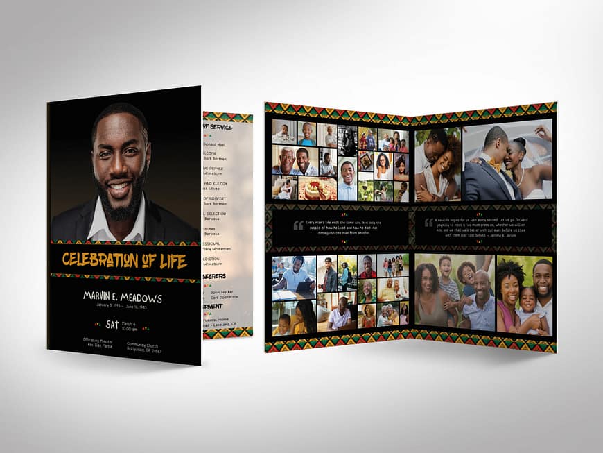 African tabloid Funeral Program Canva Template